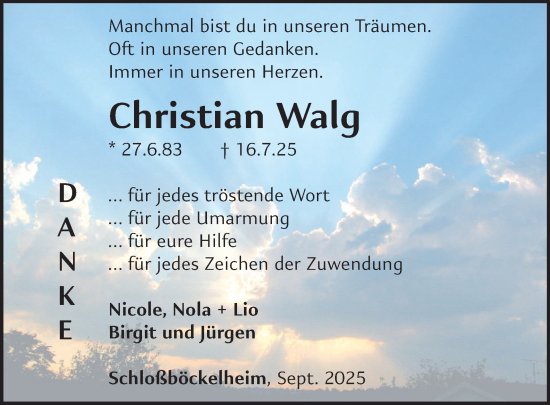 Traueranzeige von Christian Walg von WochenSpiegel