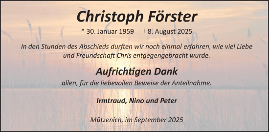 Traueranzeige von Christoph Förster von WochenSpiegel