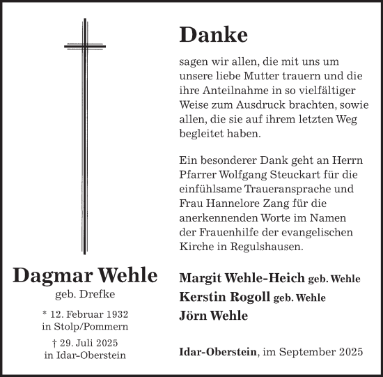 Traueranzeige von Dagmar Wehle von WochenSpiegel