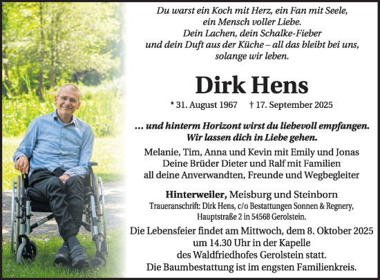 Traueranzeige von Dirk Hens von WochenSpiegel