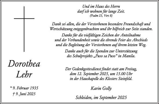 Traueranzeige von Dorothea Lebr von WochenSpiegel