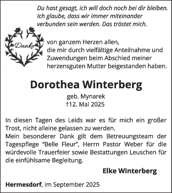 Traueranzeige von Dorothea Winterberg von WochenSpiegel