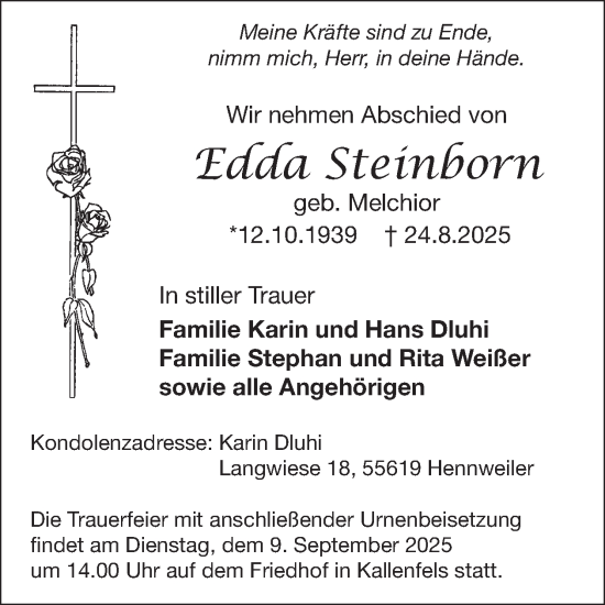 Traueranzeige von Edda Steinborn von WochenSpiegel