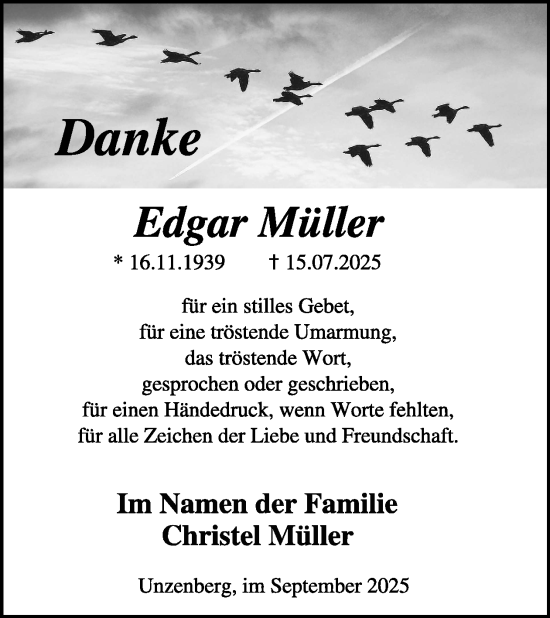 Traueranzeige von Edgar Müller von WochenSpiegel