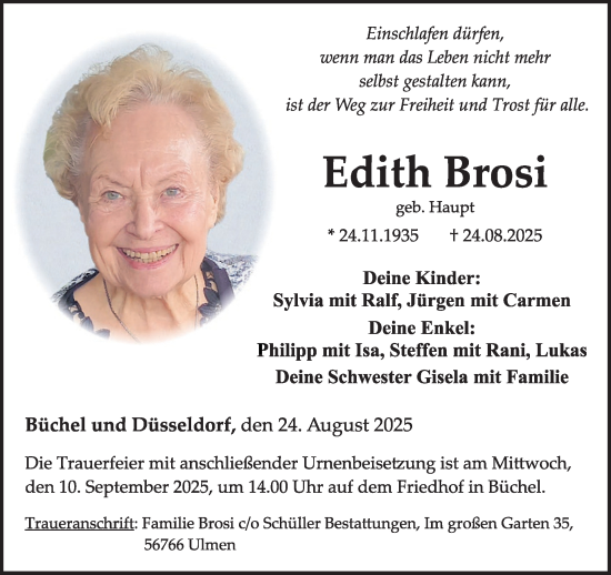 Traueranzeige von Edith Brosi von WochenSpiegel