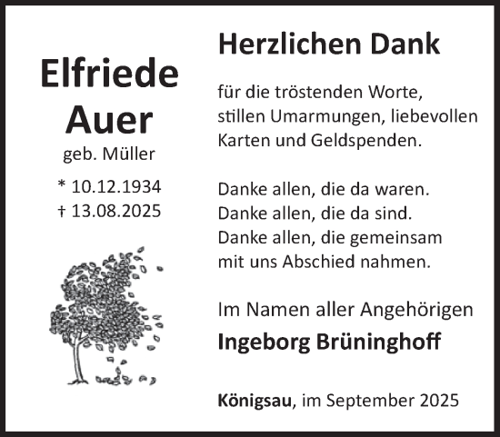 Traueranzeige von Elfriede Auer von WochenSpiegel