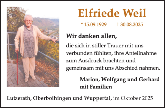 Traueranzeige von Elfriede Weil von WochenSpiegel