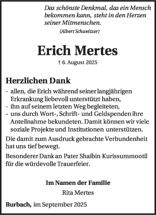 Traueranzeige von Erich Mertes von WochenSpiegel