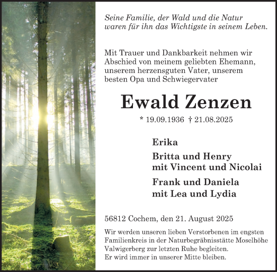 Traueranzeige von Ewald Zenzen von WochenSpiegel