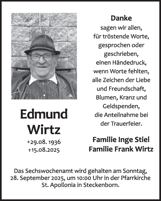 Traueranzeige von Frank Wirtz von WochenSpiegel
