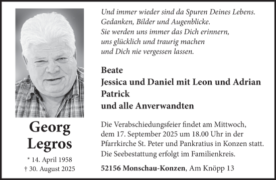 Traueranzeige von Georg Legros von WochenSpiegel