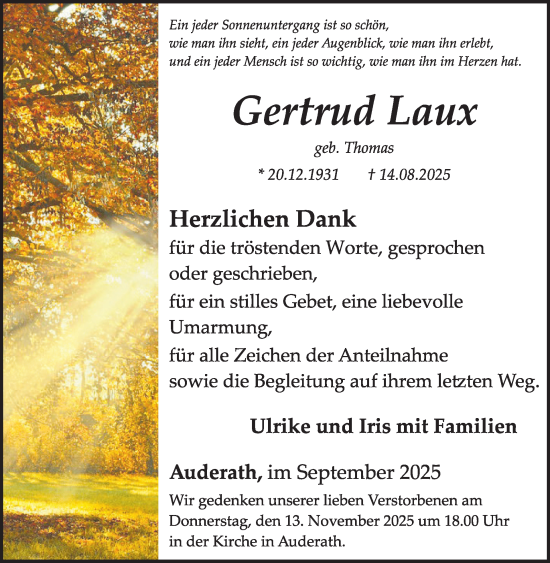 Traueranzeige von Gertrud Laux von WochenSpiegel