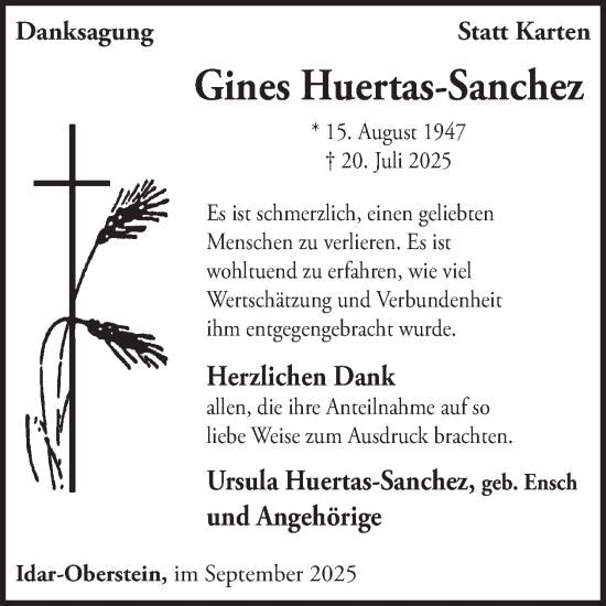 Traueranzeige von Gines Huertas-Sanchez von WochenSpiegel
