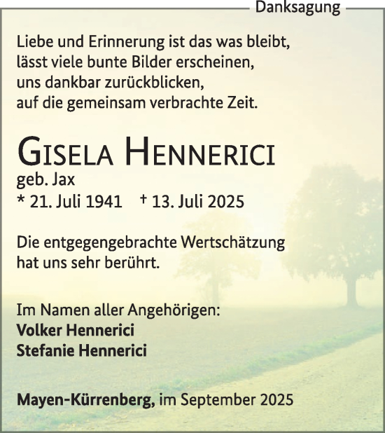 Traueranzeige von Gisela Hennerici von WochenSpiegel