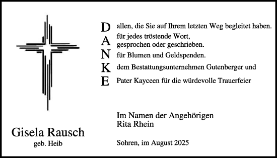 Traueranzeige von Gisela Rausch von WochenSpiegel