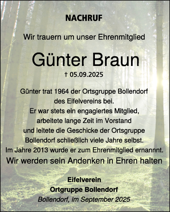 Traueranzeige von Günter Braun von WochenSpiegel