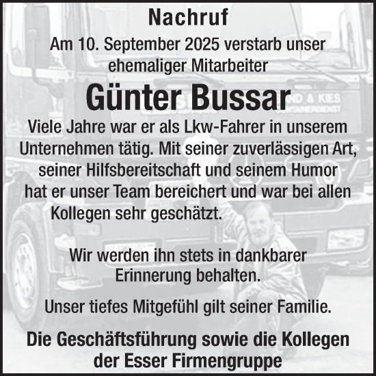 Traueranzeige von Günter Bussar von WochenSpiegel
