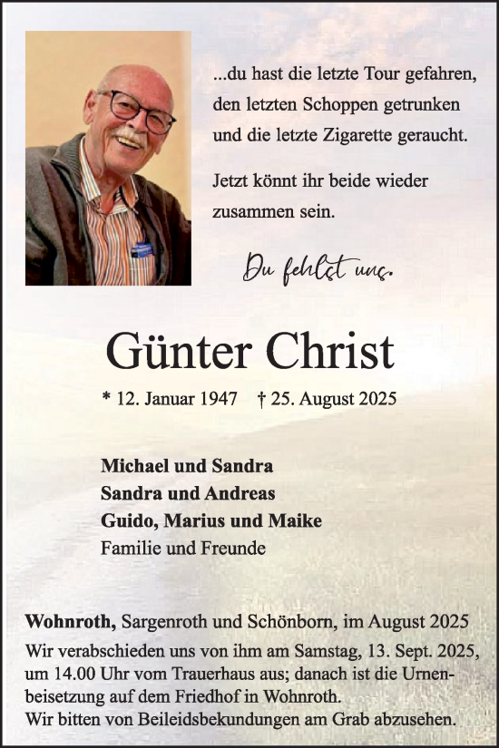 Traueranzeige von Günter Christ von WochenSpiegel