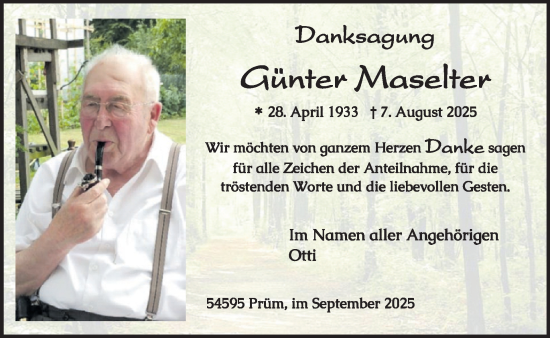 Traueranzeige von Günter Maselter von WochenSpiegel