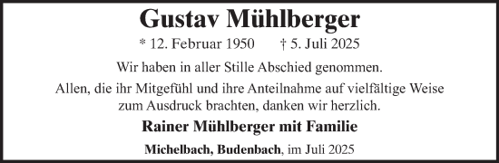 Traueranzeige von Gustav Mühlberger von WochenSpiegel