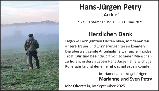 Traueranzeige von Hans-Jürgen Petry von WochenSpiegel