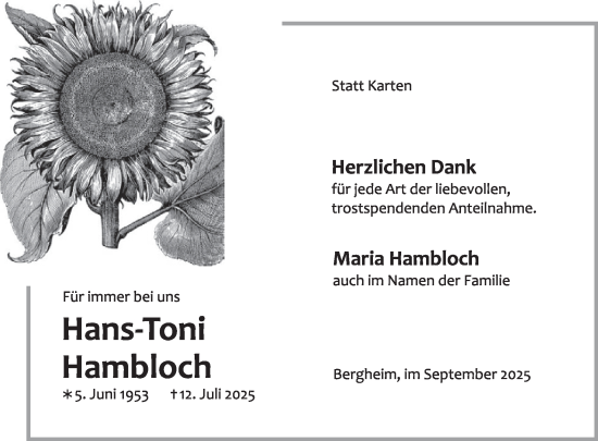 Traueranzeige von Hans-Toni Hambloch von WochenSpiegel