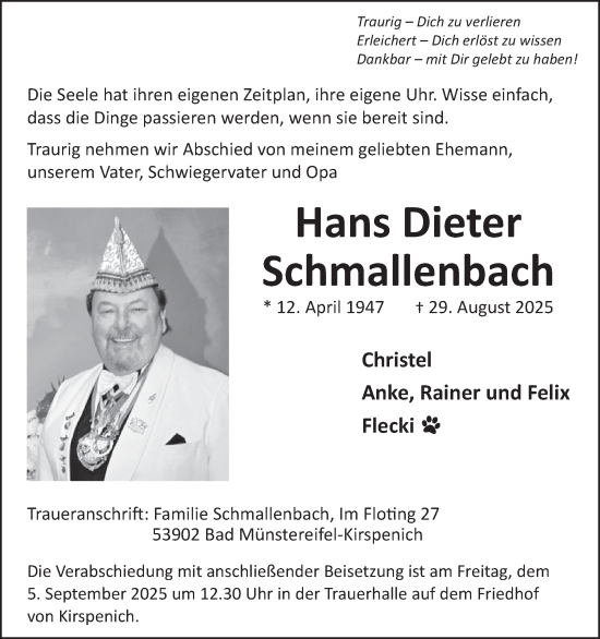 Traueranzeige von Hans Dieter Schmallenbach von WochenSpiegel