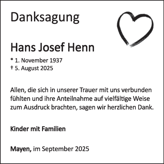 Traueranzeige von Hans Josef Henn von WochenSpiegel