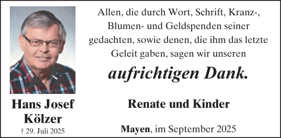Traueranzeige von Hans Josef Kölzer von WochenSpiegel