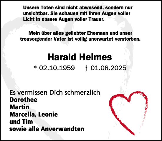 Traueranzeige von Harald Heimes von WochenSpiegel