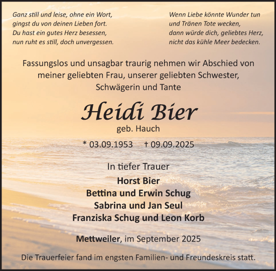 Traueranzeige von Heidi Bier von WochenSpiegel