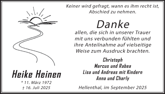 Traueranzeige von Heike Heinen von WochenSpiegel