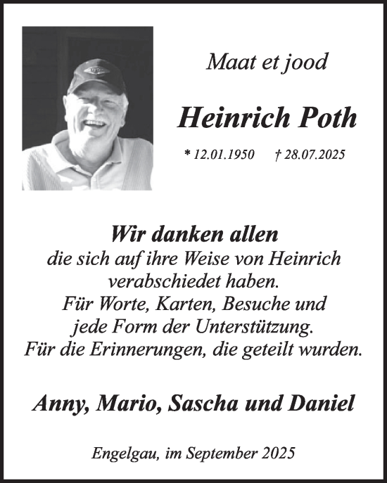 Traueranzeige von Heinrich Poth von WochenSpiegel