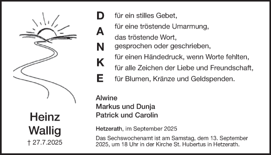 Traueranzeige von Heinz Wallig von WochenSpiegel