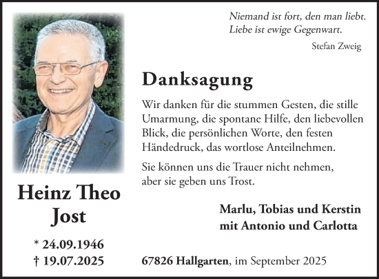 Traueranzeige von Heinz Theo Jost von WochenSpiegel
