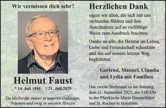 Traueranzeige von Helmut Faust von WochenSpiegel