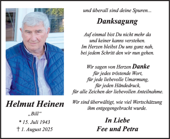 Traueranzeige von Helmut Heinen von WochenSpiegel