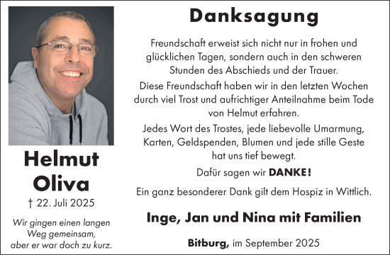 Traueranzeige von Helmut Oliva von WochenSpiegel