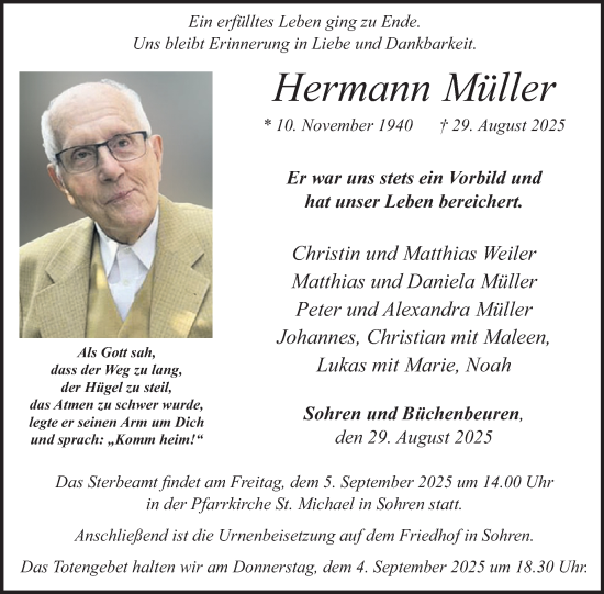 Traueranzeige von Hermann Müller von WochenSpiegel