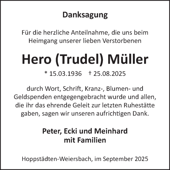 Traueranzeige von Hero Müller von WochenSpiegel