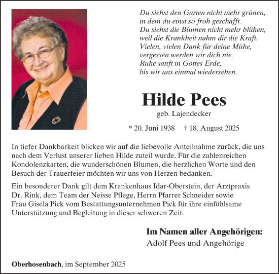 Traueranzeige von Hilde Pees von WochenSpiegel