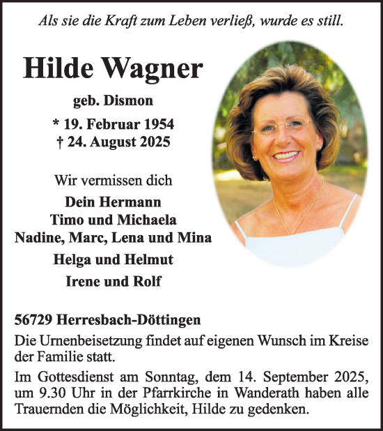 Traueranzeige von Hilde Wagner von WochenSpiegel
