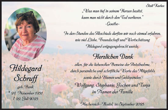 Traueranzeige von Hildegard Schruff von WochenSpiegel