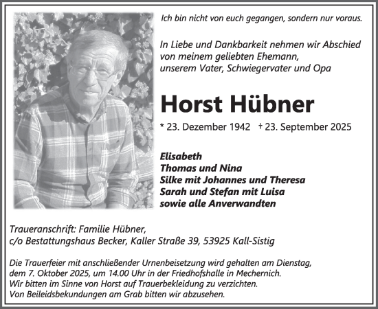 Traueranzeige von Horst Hübner von WochenSpiegel