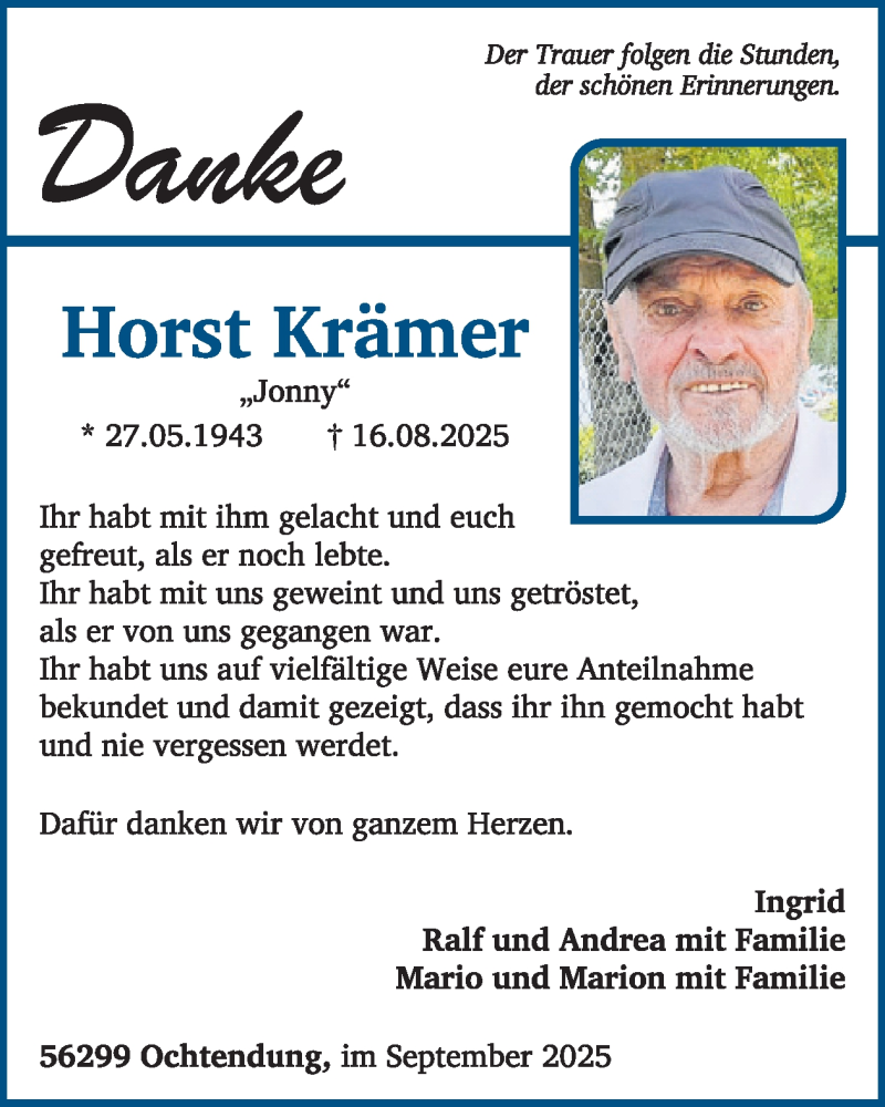  Traueranzeige für Horst Krämer vom 17.09.2025 aus WochenSpiegel