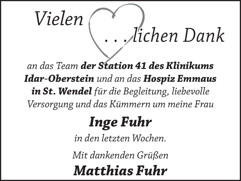  Traueranzeige für Inge Fuhr vom 06.09.2025 aus WochenSpiegel