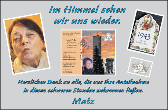 Traueranzeige von Inge Fuhr von WochenSpiegel