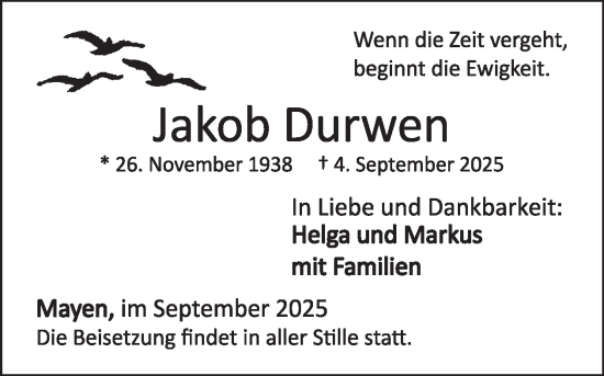 Traueranzeige von Jakob Durwen von WochenSpiegel
