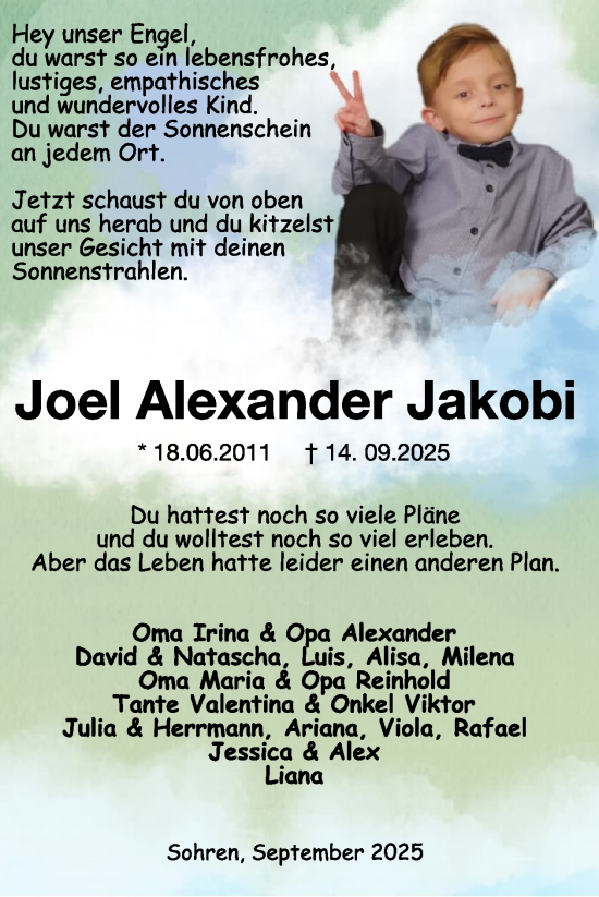 Traueranzeige von Joel Alexander Jakobi von WochenSpiegel