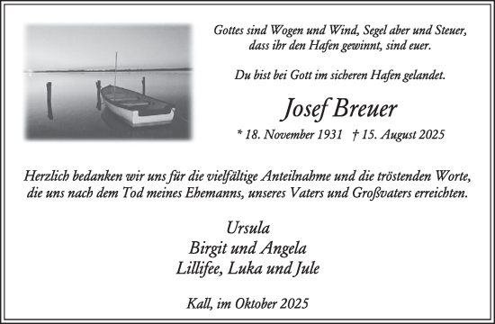 Traueranzeige von Josef Breuer von WochenSpiegel